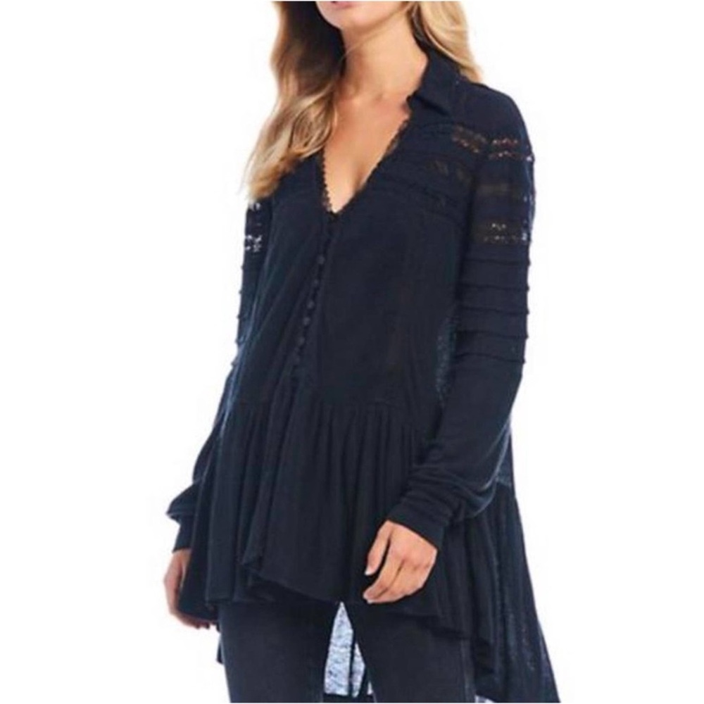 Free People Set to Stun Tunic Top in Black Size Large - Picture 5 of 5